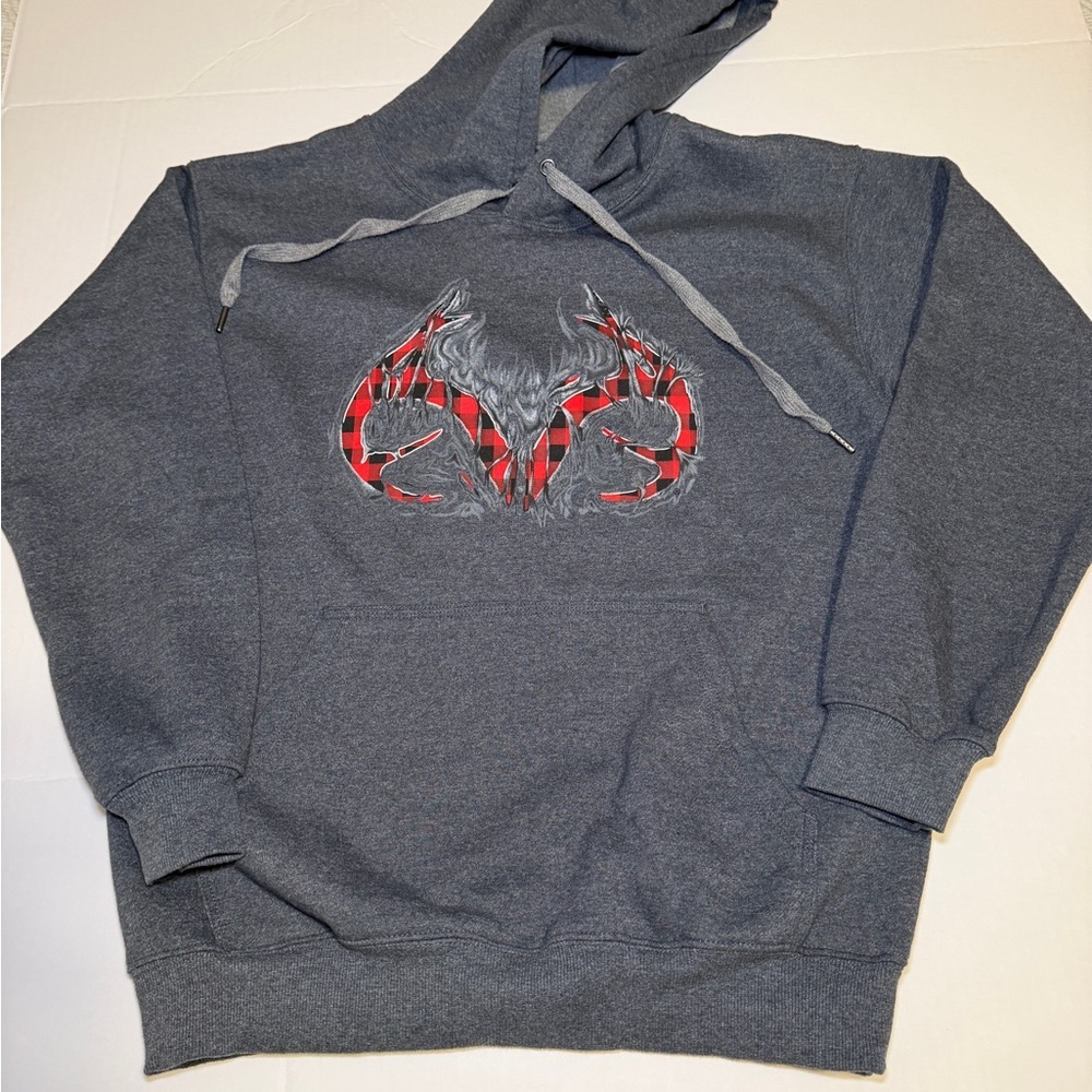 Realtree Gray Hoodie with Red Antler Design